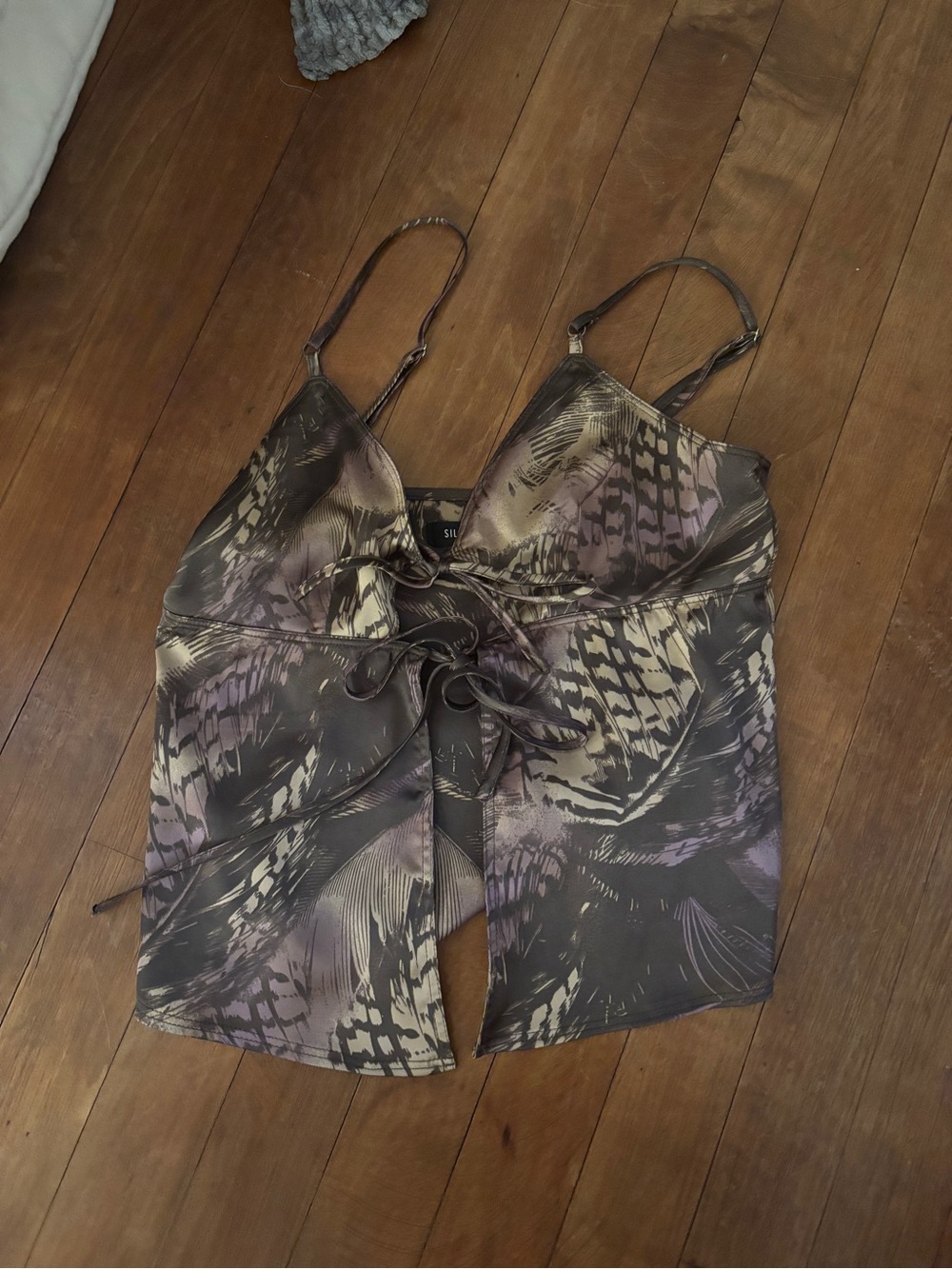 Urban Outfitters Feather-Print Lace-Up Cami in Brown & Purple